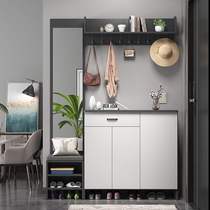 Nordic Entrance Door Shoe Cabinet Containing Clothes Hanger Changing Shoes Stool With Mirror Integrated Brief Modern Genguan Cabinet Hall Cabinet