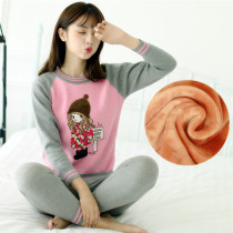 Warm underwear female thickened velvet student girl Korean version of the round neck loose cute outside wear autumn clothes autumn pants suit winter
