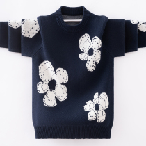 Girl Sweater Jacket Head Autumn Winter Style Double Layer Thickened Large Child Children Pure Cotton Knit Cardiovert Girl Sweaters Warm