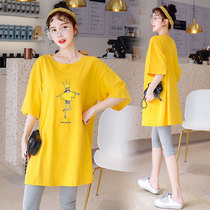  Pregnant womens short-sleeved t-shirt 2021 new fashion summer top loose plus size suit bottoming shirt womens mid-length