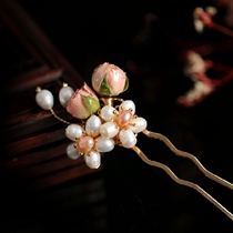 Headdress Ancient costume Hanfu hairpin Simple modern wild freshwater pearl flower accessories Cheongsam daily collocation