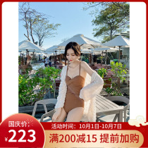 2021 new bikini one-piece thin belly cover belly gathering swimsuit Women summer two-piece Korean ins sexy swimsuit