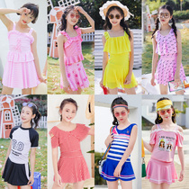 Girls new one-piece skirt style small and medium-sized childrens belly thin Conservative holiday student swimwear