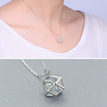 Pure silver S925 silver necklace woman minimalist geometric polygonal in-line diamond wool coat chain jewellery