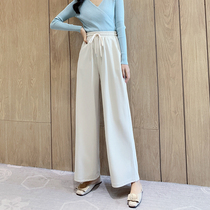 2021 spring large size womens elastic high waist lace-up hanging loose wide leg pants Fat sister straight mopping pants