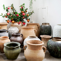 Fan makeup Handmade coarse pottery jar jar vase flower Ware red pottery black pottery old flowerpot simulation flower arrangement