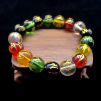 Color six-character truth transfer Crystal Buddha beads bracelet Imitation Obsidian lap bracelet lettering Buddhist knot jewelry
