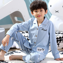 Childrens pajamas Boys cotton long-sleeved spring and autumn boys middle and large children Children baby home clothes Autumn cardigan suit