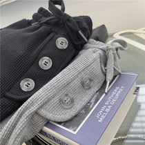 Breastfeeding Spring and Autumn Postpartum Waffle Harlan Pants Drawstring Button Sports Dark Grey Casual Pants