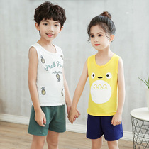 Childrens clothing Boys summer season vest sports suit 2021 Girls childrens childrens two-piece set sleeveless shorts tide