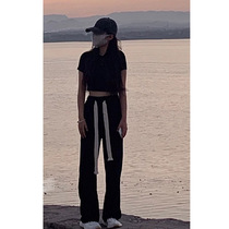 Drawstring walking pants women 2021 autumn and winter loose wide leg pants INS hanging high waist straight casual pants sports pants