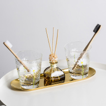 Japanese hammered glass hotel mouthwash Cup hand-painted chrysanthemum pattern wash cup brush tooth cup mouth cup with tray