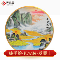 World home pure hand-painted Chinese painting landscape landscape rapeseed flower living room entrance round new Chinese decorative painting