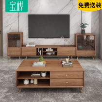 Small household coffee table TV cabinet combination Simple modern retractable solid wood living room furniture combination set bedroom