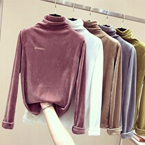 Tide card 2022 spring new foreign air high collar gold velvet long sleeve undershirt woman inside lap big code T-shirt blouses woman
