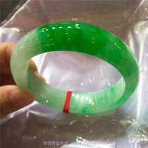 Old pit jade bracelet ice seed floating green Burmese old pit jade bracelet Emperor green wide version D5APTSUV