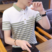 Stripe polo shirt lapel collar short sleeve T-shirt mens 2021 New slim style Korean trend casual T-shirt thin summer T