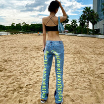 Embroidered jeans Women 2020 New straight loose Tide brand stitching high street micro horn pants high waist thin