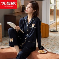 Cardigan pajamas womens spring and summer long-sleeved cotton suit middle-aged mother cotton spring and autumn plus size home clothes
