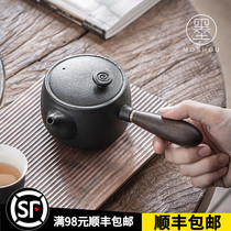 Conservative Japanese black pottery side handle teapot simple modern household filter single pot ceramic kung fu tea set teapot