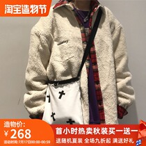 NECY official lambskin double-sided wear red plaid shirt jacket street ins national tide women retro cotton clothes winter