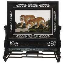 Suzhou Embroidery Double-sided Embroidery Hand Embroidered Purple Sandalwood Table Screen Tiger and Tiger Lively Home Decoration Painting Ornament