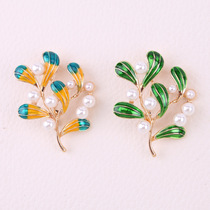 BROOCH green plant pearl brooch female small fresh personality Dont pin metal badges womens clothing accessories