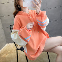 Hooded sweater womens spring and autumn thin section 2021 new Korean edition loose bf lazy medium-long fashion long-sleeved top women