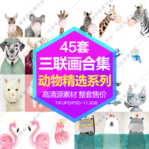 Decorative painting core abstract cartoon animal fish deer Flamingo horse triptych combination electronic picture design material