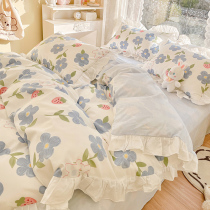 Han Style Lace quilt cover Four sets of pure cotton full cotton bed Skirt Sheet Covered with Four Covered Beds Princess Wind wins