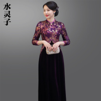 Golden velvet cheongsam modified version dress 2021 new wedding mother dress foreign style happy mother-in-law wedding feast