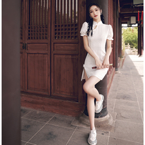 White improved cheongsam 2021 new summer young girl sense little dress short fried Street Summer