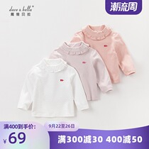 davebella David Bella Spring and Autumn Girls Cotton Polt Print Stand Collar Long Sleeve T-shirt 1-7 Years DB4240