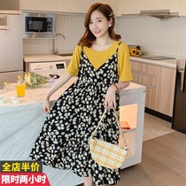 K maternity clothes trendy mom spicy mom 2021 spring and summer fashion two-piece loose medium and long chiffon floral dress
