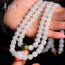 Xinjiang Hetian White Jade seed suet necklace 108 beads old type private custom Zhuoyu Hall