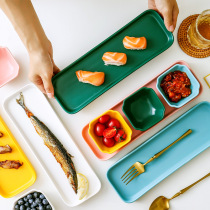 Nordic plate rectangular ceramic snack disk Western disk creative snack Japanese creative sushi long plate