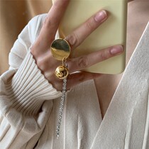 Left ear) tassel ring female European and American niche design metal ball diamond opening ring net Red fashion ins personality