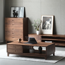 North American black walnut coffee table Nordic full solid wood small apartment with pumping Simple modern coffee table Log tea table