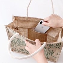 Jute bag retro style with zipper student office worker handbag environmental protection large capacity shopping bag custom LOGO