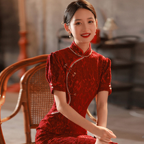 Chinese style cheongsam toast dress bride winter wedding dress red dress engagement back door casual female small man