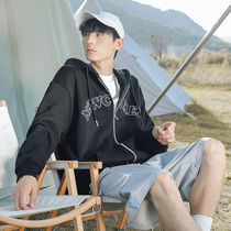 Autumn new American cardigan sweater mens hooded Tide brand loose Joker jacket letter clothes spring and autumn jacket