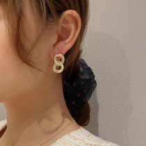 Double ring metal crystal ear ring 2021 new fashion high-grade sense earrings French net red drop earrings Dongdaemun earrings