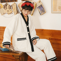 Coral Fleece Pyjamas Lady Spring Autumn Winter Money Sweet And Cute Thickened Flannel Suede Suit Students Warm Family Clothes