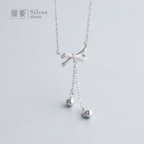 Cat Jellyfish Inlaid Drilling Flow Su Bow Tie Necklace Woman S925 pure silver Korean temperament Brief about 100 hitch necklace small crowdsourced design