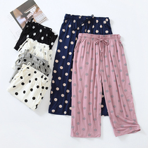 21 New modal pajama pants Capri pants female summer thin loose size polka dot Ice Silk home pants can be worn outside