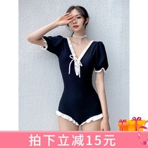 Swimsuit Womens New Conservative Conjoined Black Sexy Korea Ins Agaric Side Shade of Slim Fairy Student Swimsuit