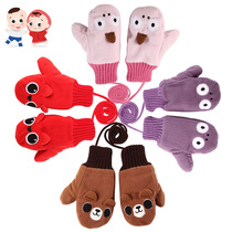 Korean version of fingerless childrens all-inclusive gloves mitten plus velvet thickened winter cartoon warm gloves