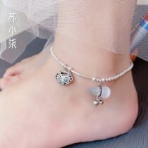 Transporter Pingan lock small gourd 925 sterling silver bell anklet female retro long life lock foot chain sexy foot ring Tanabata