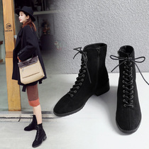 Martin boots womens shoes winter 2020 new cashmere suede British lace-up cotton shoes plus velvet net red skinny booties