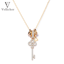 Vellichors925 sterling silver key necklace female pendant jewelry temperament tide Net red students simple choker